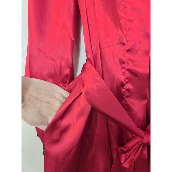 Fredericks of Hollywood Red Satin Lace Sleeves Full Length Robe, Size Medium - Picture 8 of 15